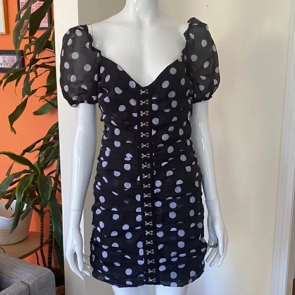 Urban Outfitters Black & White Skye Polka Dot Mini Dress Size Small - Picture 3 of 14